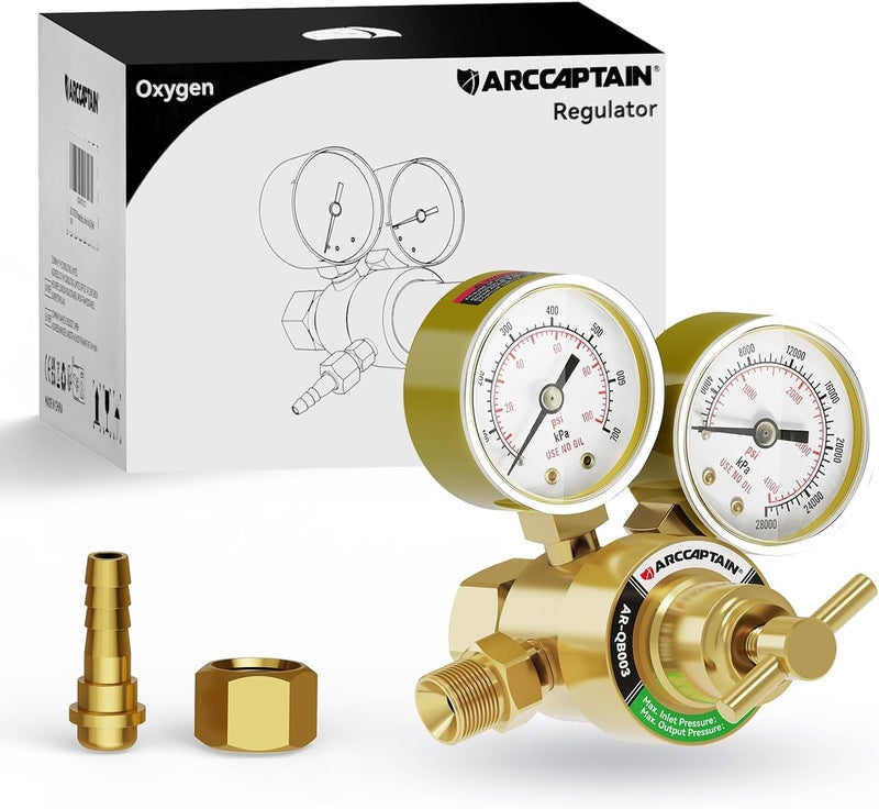ARCCAPTAIN Oxygen Regulator Gauges Gas Welding, 0-4000PSI and 0-100PSI Welding Gas Gauges With 9/16"-18 and 1/4" Hose Outlet and Welding Gas Gauges CGA 540 Inlet Connection - Image 1
